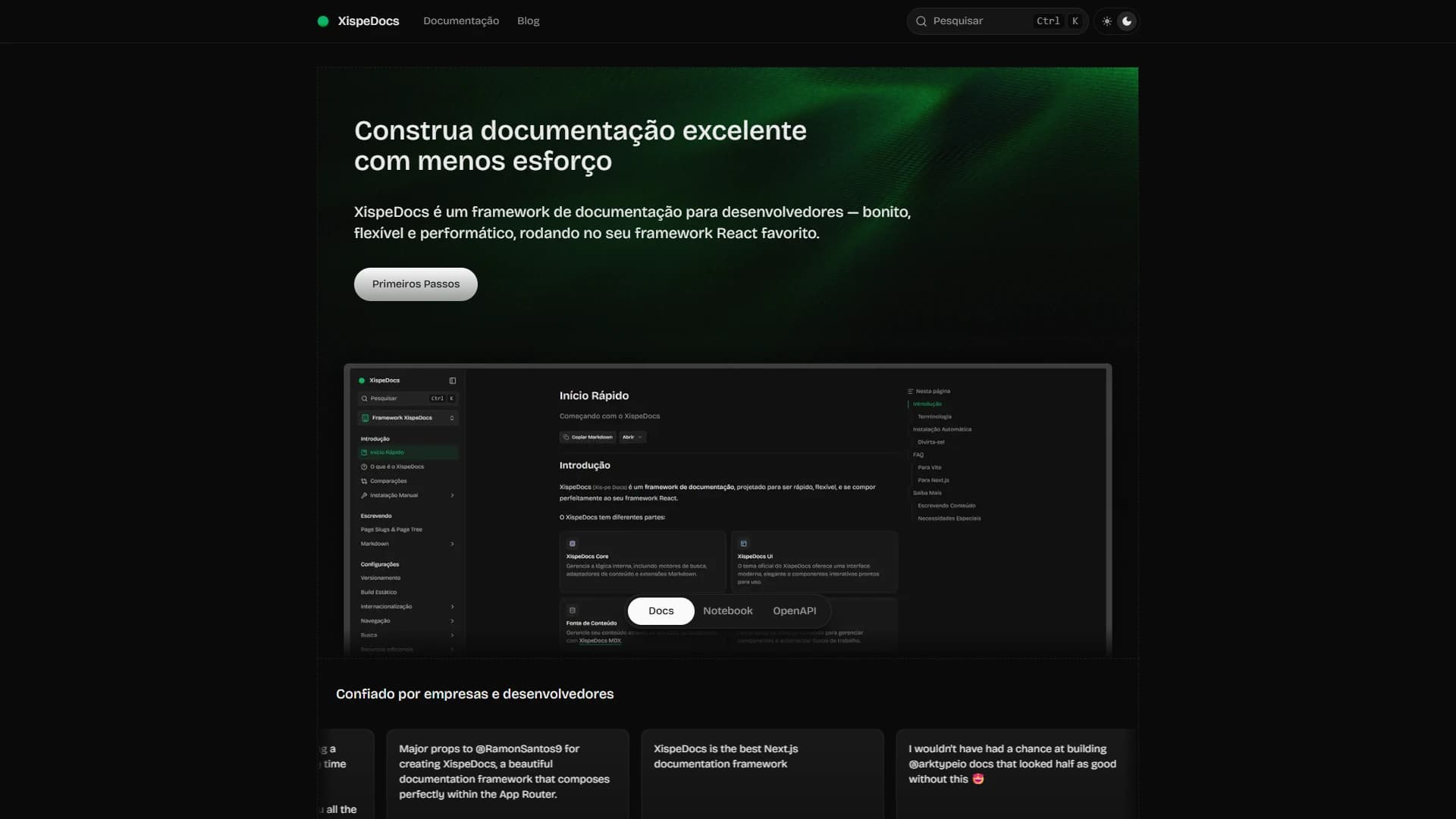 Captura da hero do XispeDocs